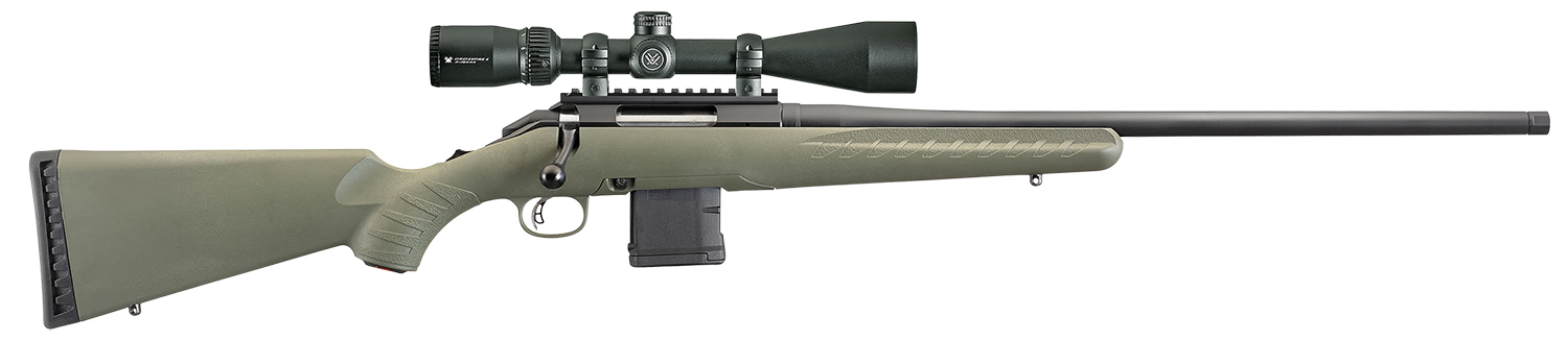 Ruger 26953 American Predator Full Size 6.5 Creedmoor 3+1 22" Matte Black Threaded Barrel, Matte Black Picatinny Rail Steel Receiver, Moss Green Fixed Synthetic Stock, Vortex Crossfire II 4-12x44mm