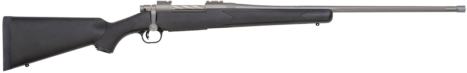 Mossberg 28129 Patriot  Full Size 7mm Rem 3+1 24" Stainless Cerakote Fluted Threaded Barrel, Drilled & Tapped Stainless Cerakote Receiver, Black Fixed Synthetic Stock, Right Hand