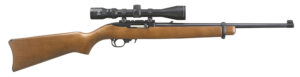 Ruger 31159 10/22 Carbine 22 LR 10+1 18.50" Barrel, Satin Black Alloy Steel, Hardwood Stock, Cross-Bolt Manual Safety, Includes Viridian EON 3-9x40mm Scope