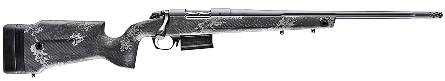 Bergara Rifles B14SM759 B-14 Crest 6.5 PRC 3+1 20" Fluted/Threaded, Sniper Gray Cerakote Barrel/Rec, Monte Carlo Carbon Fiber Stock with Black & Gray Splatter, Omni Muzzle Brake