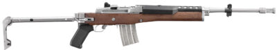 Ruger 5895 Mini-14  223 Rem/5.56 NATO 20+1 18.50" Matte Stainless Threaded Barrel, Matte Stainless Picatinny Rail  Receiver, Walnut/Stainless Wood Side Folding Side Folding Stock, Black Polymer Grip