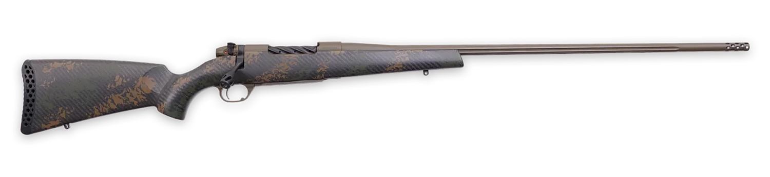 Weatherby MBC20N300PR8B Mark V Backcountry 2.0 300 PRC 3+1 28" Patriot Brown Cerakote Fluted Barrel/Peak 44 Blacktooth Carbon Fiber w/ Dark Green/Brown Sponge Stock