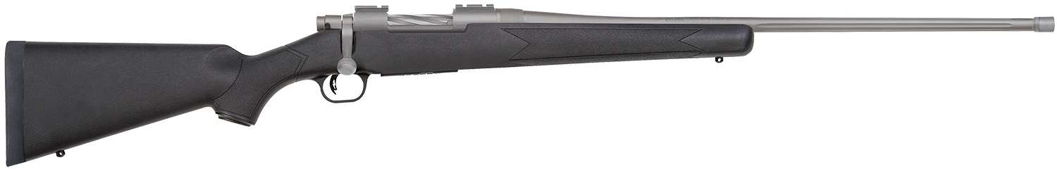 Mossberg 28245 Patriot  Full Size 6.5 PRC 4+1 24" Stainless Cerakote Fluted Threaded Barrel, Drilled & Tapped Stainless Cerakote Receiver, Black Fixed Synthetic Stock