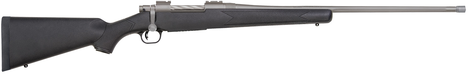 Mossberg 28261 Patriot  Full Size 7mm PRC 3+1 24" Stainless Cerakote Fluted Threaded Barrel, Drilled & Tapped Stainless Cerakote Receiver, Black Fixed Synthetic Stock